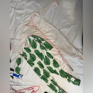 Green leafs and Pink croissants baby fold over footies